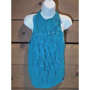 Massimo Womens Teal Blue Sleeveless Ruffle Blouse Keyhole Back Size M Polyester